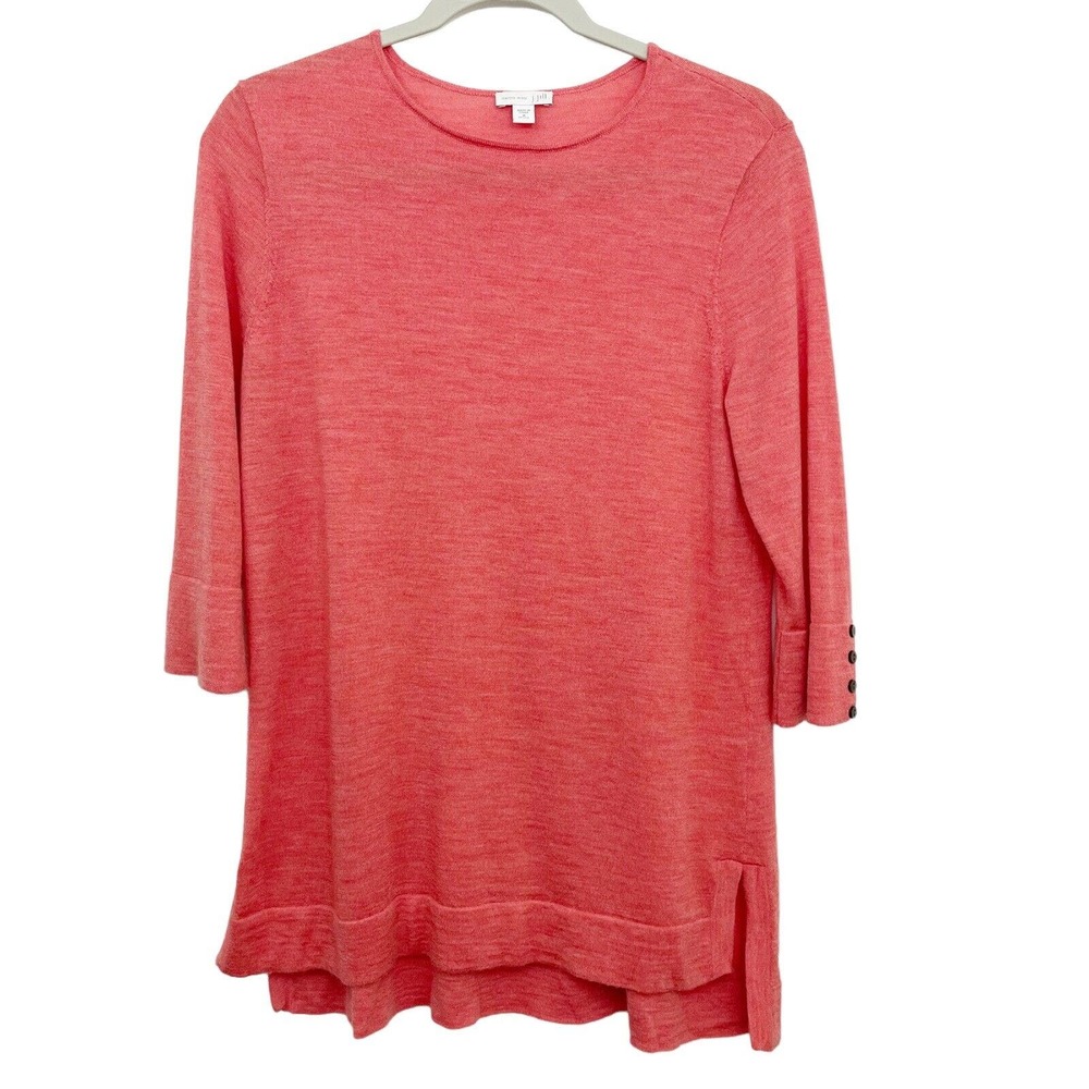 J Jill Merino Wool Tunic Sweater M 3/4 Sleeve Orange Hem Capsule Minimalist